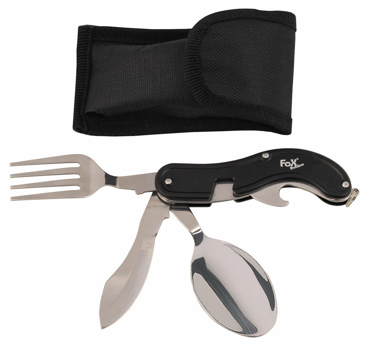 Taschenmesserbesteck, 4 in 1, schwarz, teilbar