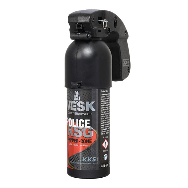 VESK - RSG POLICE spray al peperoncino - getto largo - 400ml, compreso antifurto