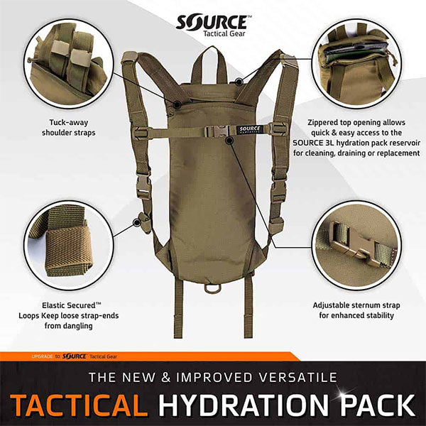 Sac à dos tactique d'hydratation TACTICAL 2L, noir