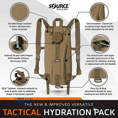 Sac à dos tactique d'hydratation TACTICAL 2L, noir