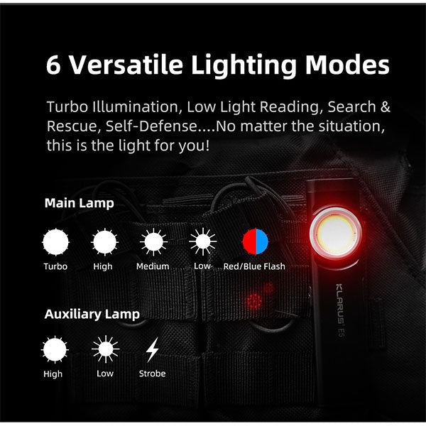 Lampe LED EDC E5, 470 lumens, (batterie incluse), noire