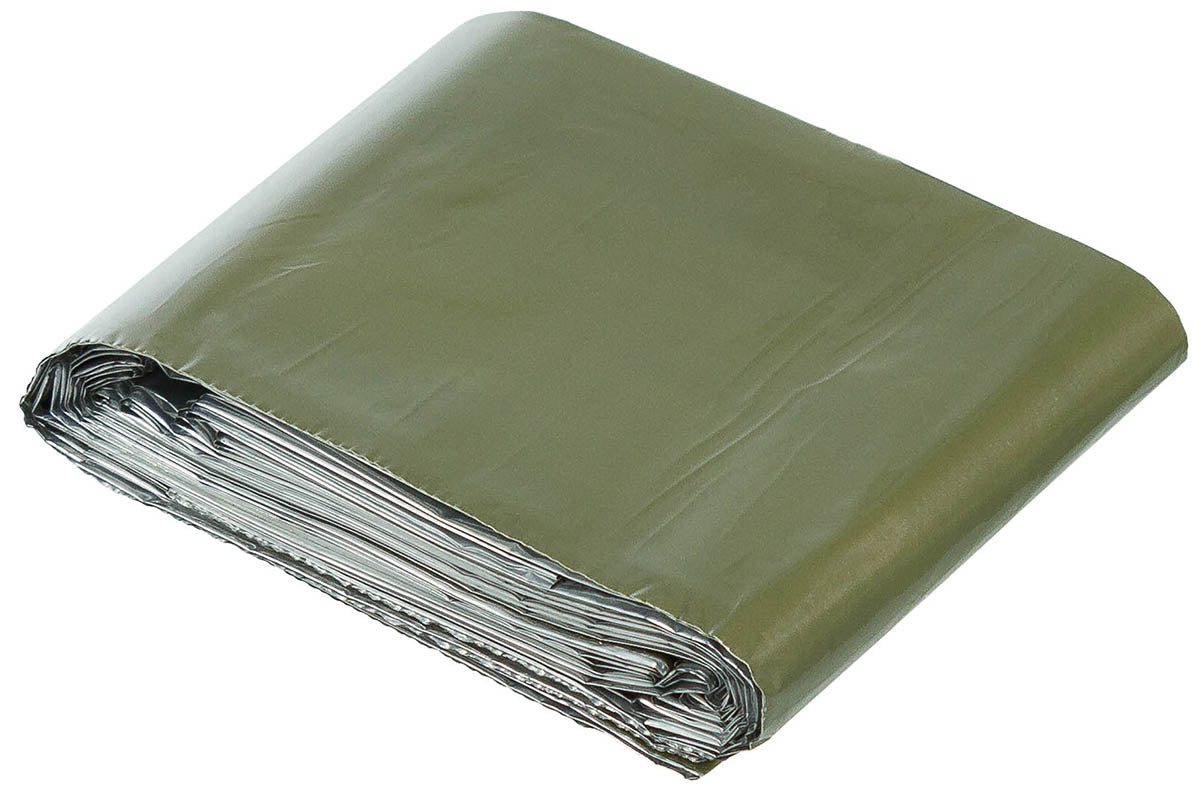 Couverture de sauvetage, enduite de couleur argent et olive