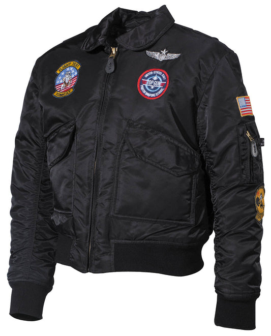 Veste de pilote US enfant, CWU, noire, avec insigne de pilote