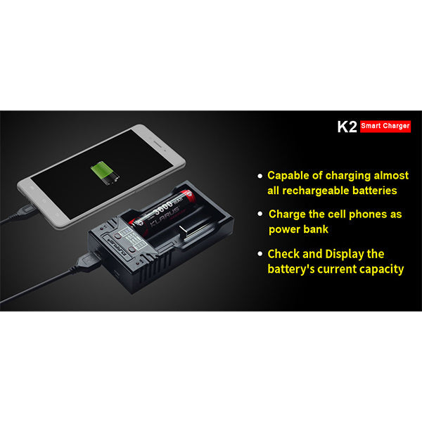 Caricabatterie K2 per 2 batterie con cavo USB 