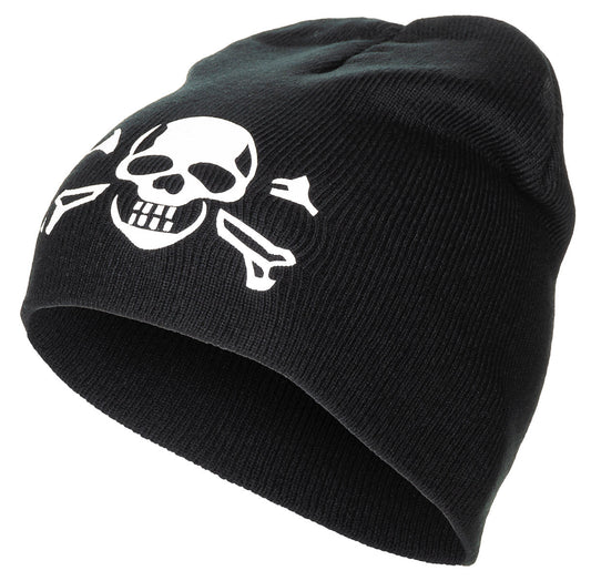 Strickmütze, "Beanie",schwarz, "Totenkopf", fein gestrickt