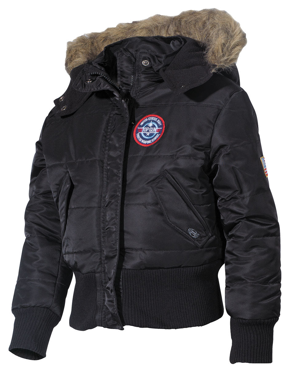 Veste polaire enfant US, N2B, noire, capuche avec col fourrure