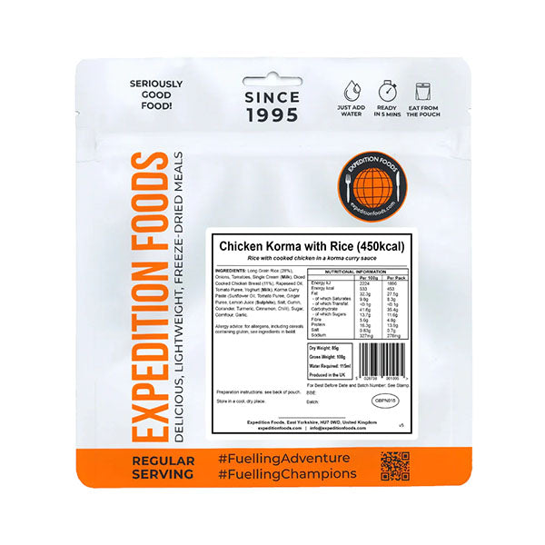 EXPEDITION FOODS, Poulet Korma avec Riz (450 kcal) [Sans Gluten]