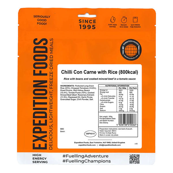 EXPEDITION FOODS, Chille Con Carne con Riso (800 kcal) [Senza glutine e latticini]