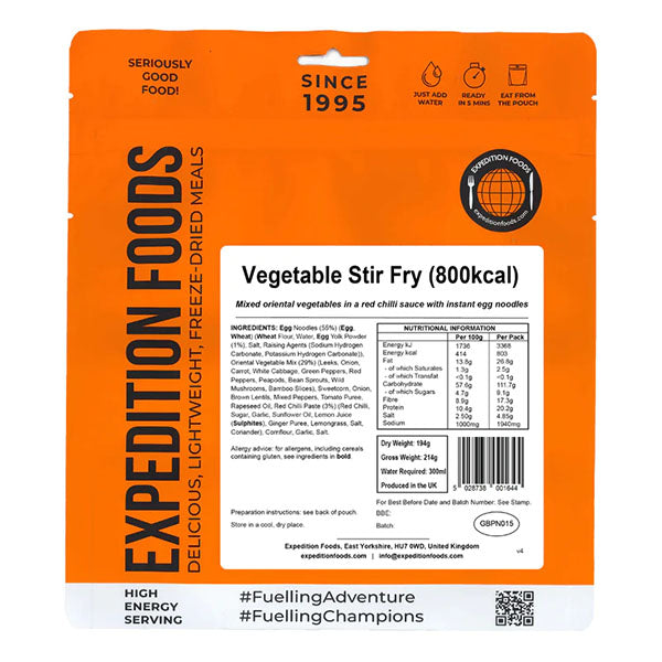 EXPEDITION FOODS, Verdure saltate in padella (800 kcal) [Vegetariano, Senza Latticini]