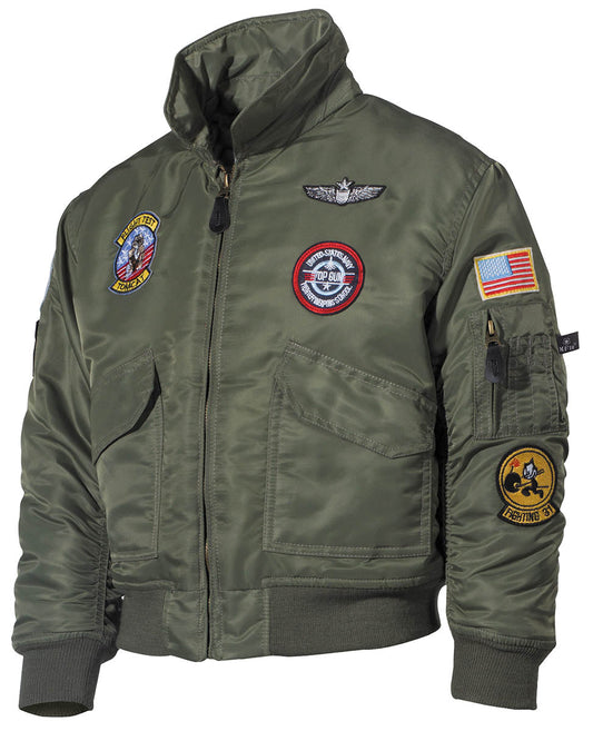 Veste de pilote US enfant, CWU, olive, avec insigne de pilote