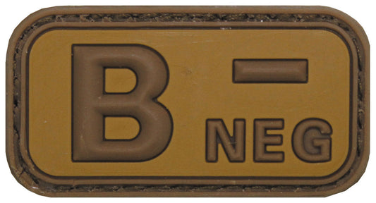 Klettabzeichen, braun-khaki, Blutgruppe "B NEG", 3D