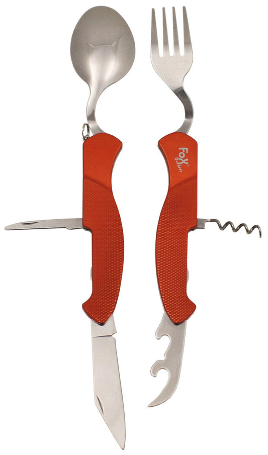 Posate coltello tascabile, 6 in 1, rosso, divisibile