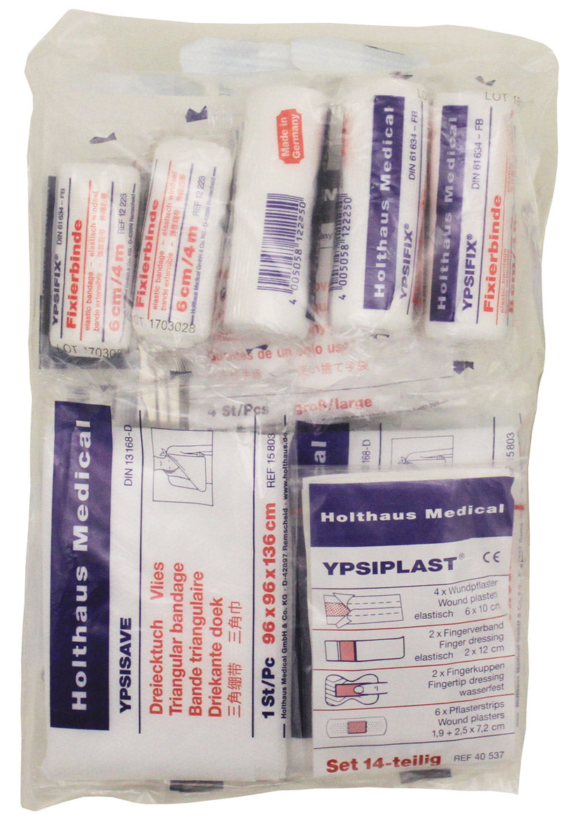 Assortiment de produits de premiers secours, HOLTHAUS, 43 pièces, DIN 13164