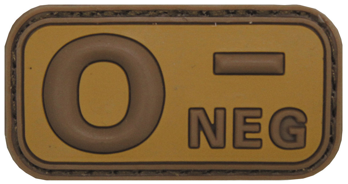 Klettabzeichen, braun-khaki, Blutgruppe "O NEG", 3D