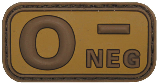 Klettabzeichen, braun-khaki, Blutgruppe "O NEG", 3D