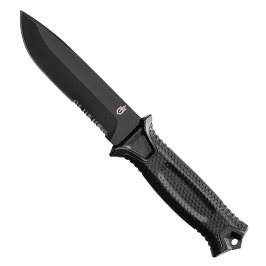 Coltello tattico STRONGARM, filo seghettato, nero