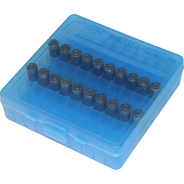 Patronenbox MTM P-100-9, clear blue (100x9mm Para)