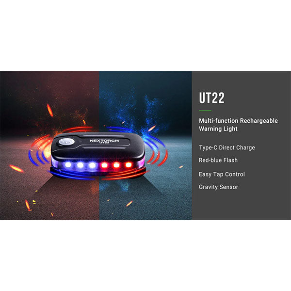 UT22, posizione LED e spia lampeggiante rosso/blu (batteria inclusa)