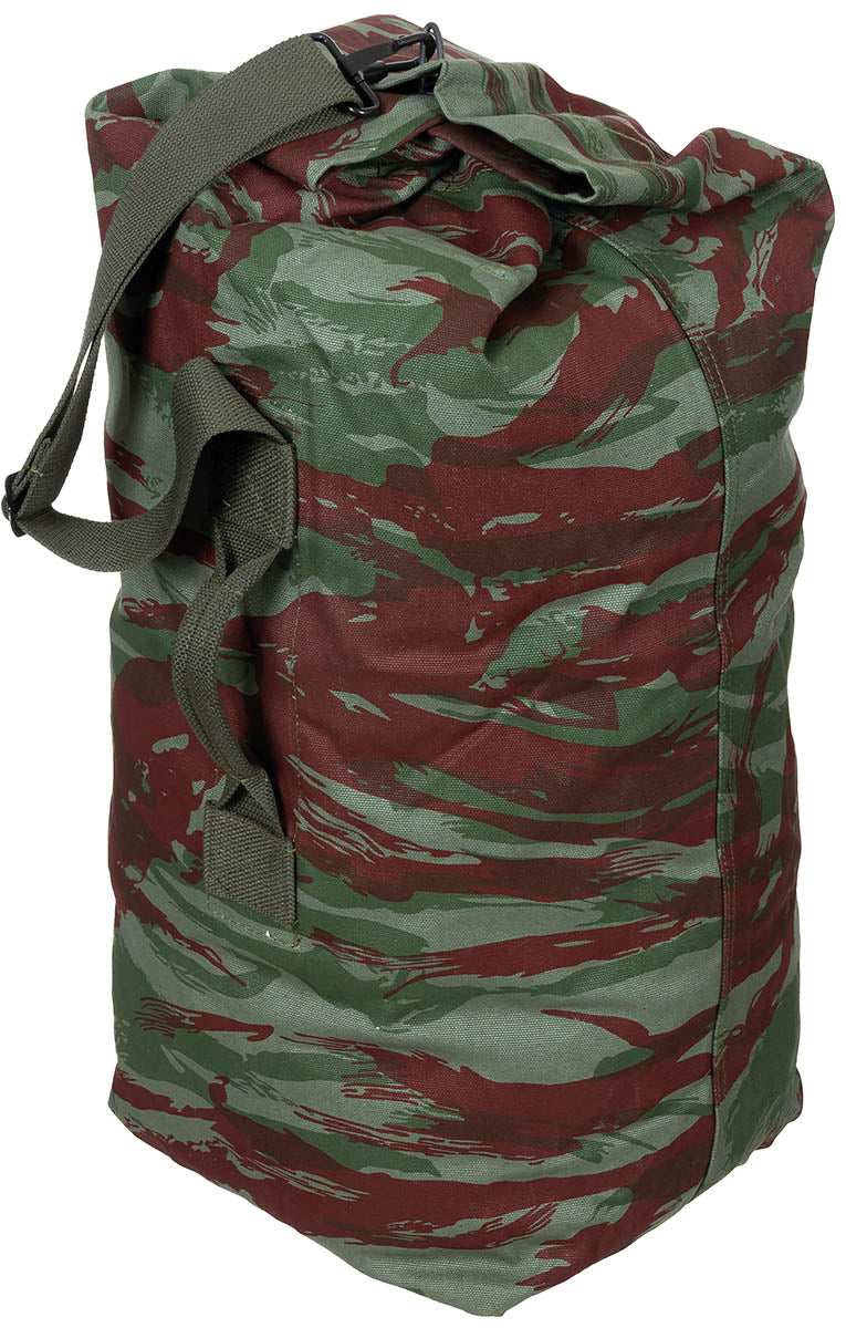 Sac polochon français, camouflage léopard, avec bandoulière de transport