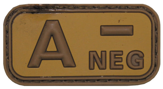 Klettabzeichen, braun-khaki, Blutgruppe "A NEG", 3D