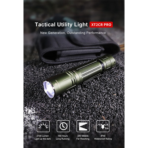 Torcia LED XT2CR PRO OLIVE, 2.100 lumen (batteria inclusa)