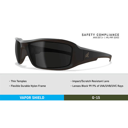 Lunettes de soleil HAMEL, SOFT TOUCH MATTE BLACK TEMPLE FRAME, lentille G-15 Vapor Shield (XH61-G15-TT)