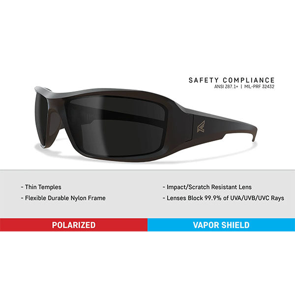 Sonnenbrille HAMEL, SOFT TOUCH MATTE BLACK THIN TEMPLE FRAME, POLARIZED SMOKE Vapor Shield Lens (TXH716VS-TT)