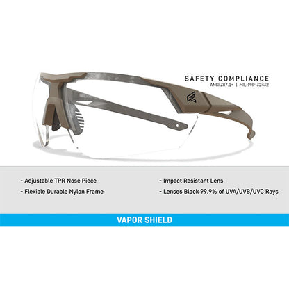 Lunettes de tir PHANTOM RESQUE, monture Tan499, lentille Clear Vapor Shield (PR21VS)