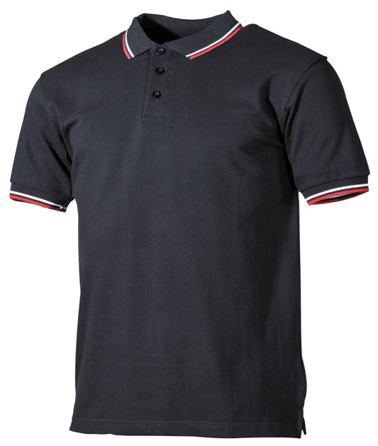 Polo à rayures noires, rouges et blanches, avec patte de boutonnage