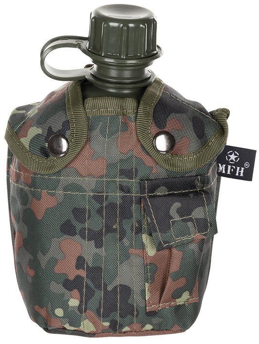 US Plastikfeldflasche, 1 l, Hülle, flecktarn, BPA-frei