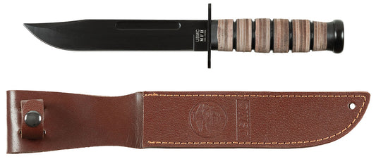 Coltello da combattimento USMC, manico in pelle, fodero