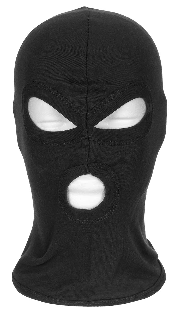 Balaclava, 3-Loch, dünn, schwarz, 100 % Baumwolle