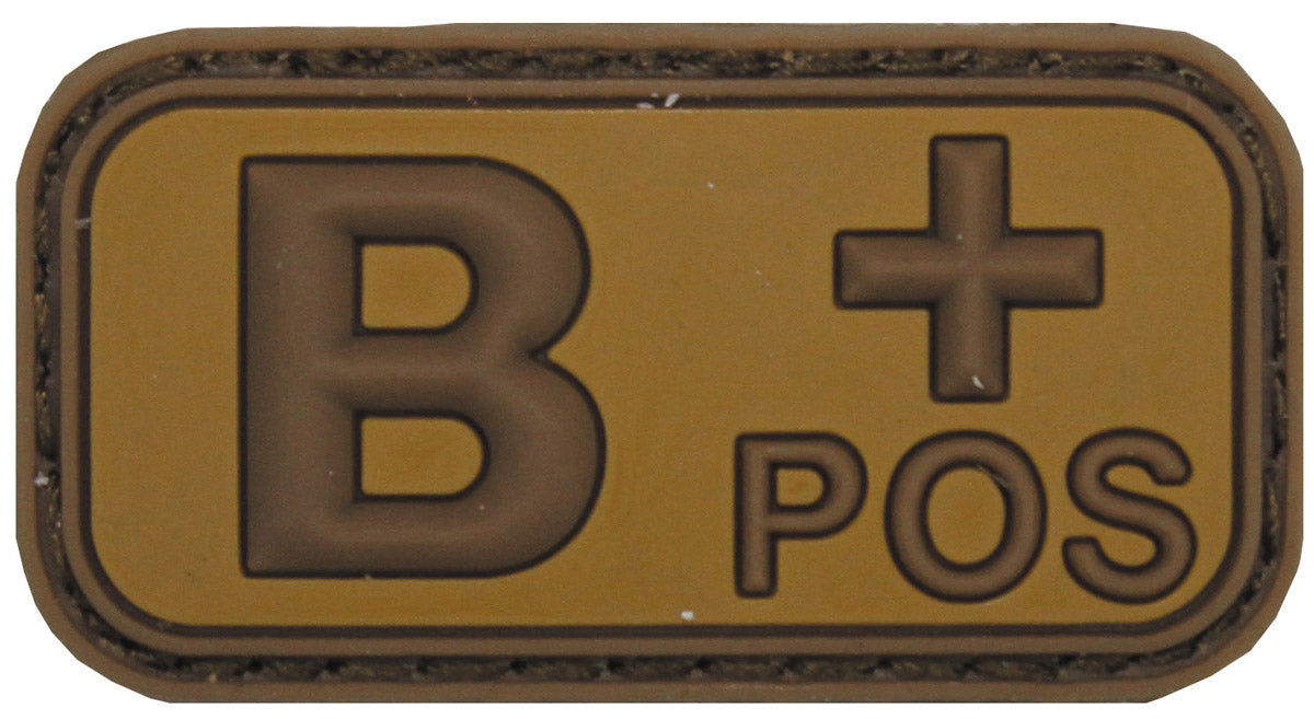 Badge in velcro, marrone-kaki, gruppo sanguigno "B POS", 3D