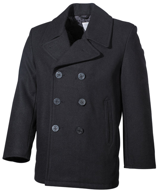 US Pea Coat, schwarz, mit schwarzen Knöpfen