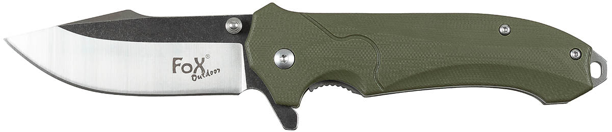 Couteau pliant, une main, olive, manche G10