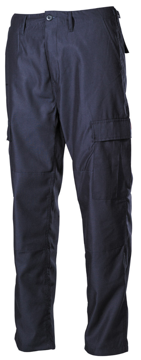 Pantaloni da combattimento americani, BDU, blu, rinforzi su ginocchia e glutei