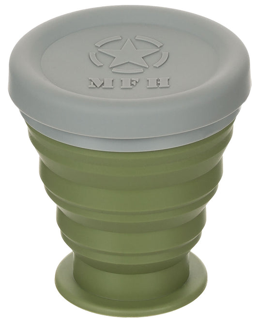 Gobelet pliant, avec couvercle, silicone, olive, 200 ml