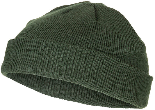 Bonnet roulé, polyacrylique, olive, tricot fin, extra court