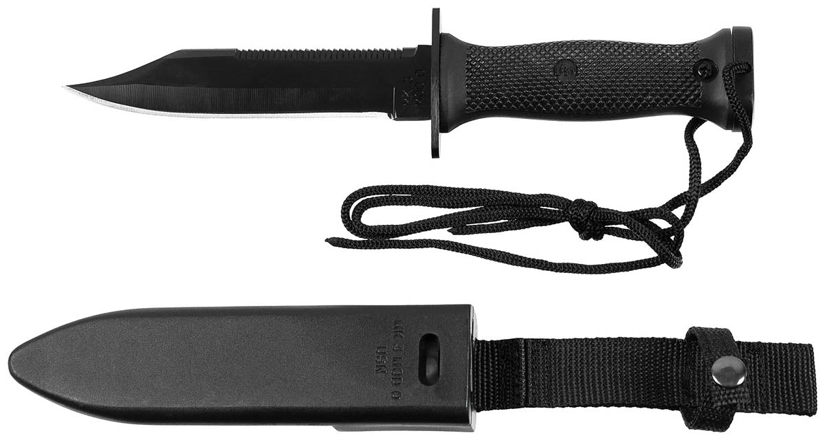 Coltello da combattimento MK3, nero, manico in plastica, fodero