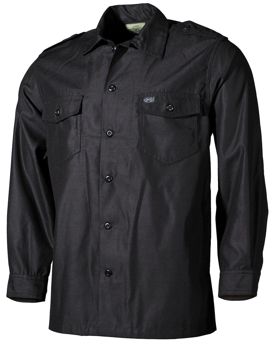 Chemise US, manches longues, noire