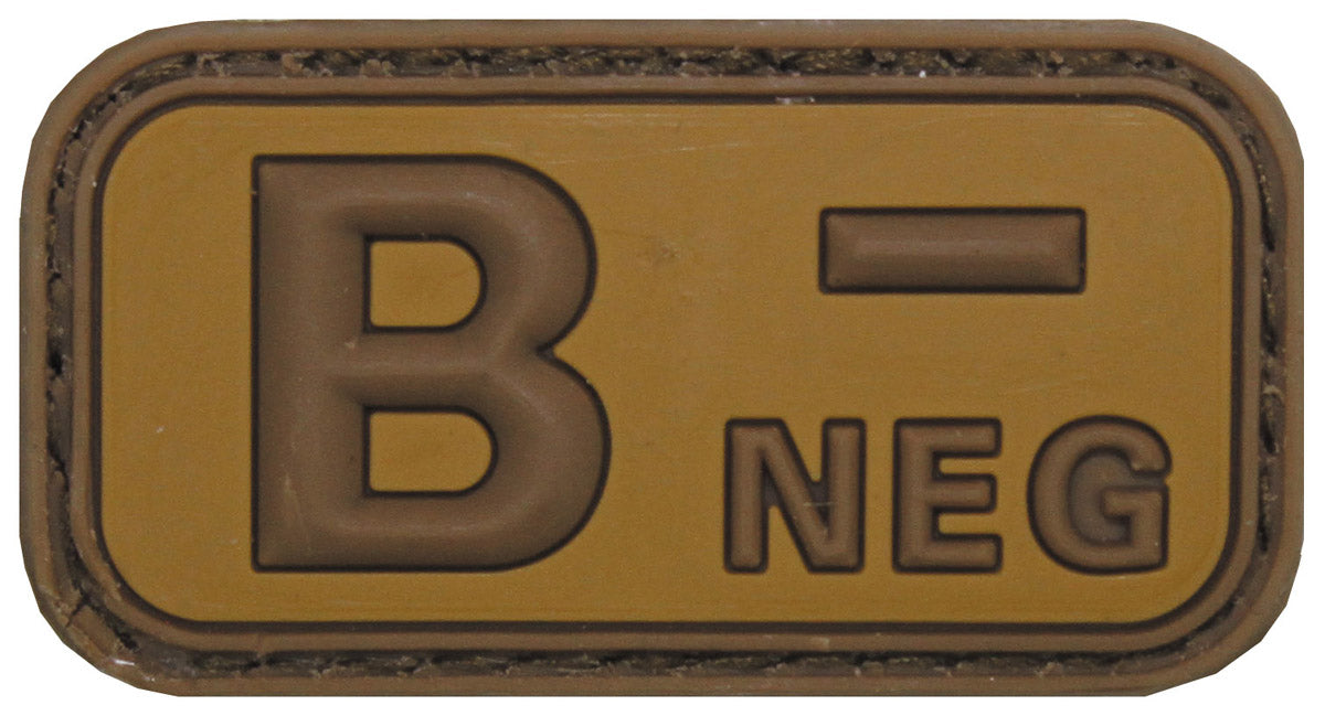 Badge in velcro, marrone-kaki, gruppo sanguigno "B NEG", 3D