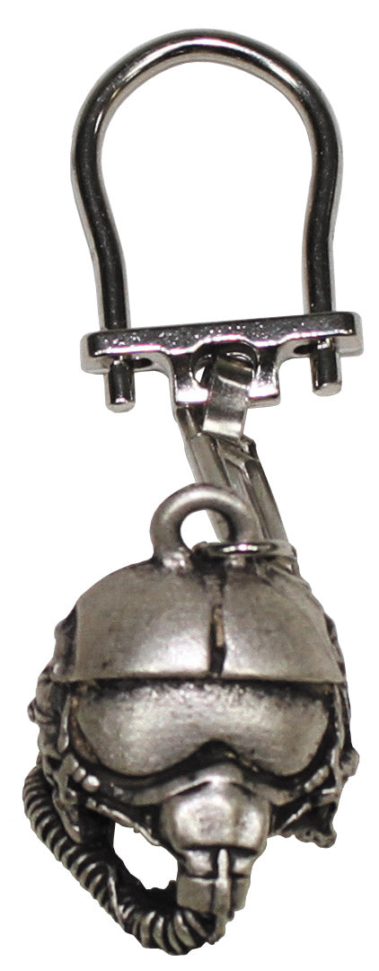 Porte-clés, métal, casque de pilote, argent