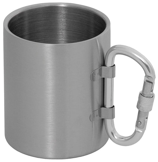 Tazza, acciaio inossidabile, moschettone, a doppia parete, circa 300 ml